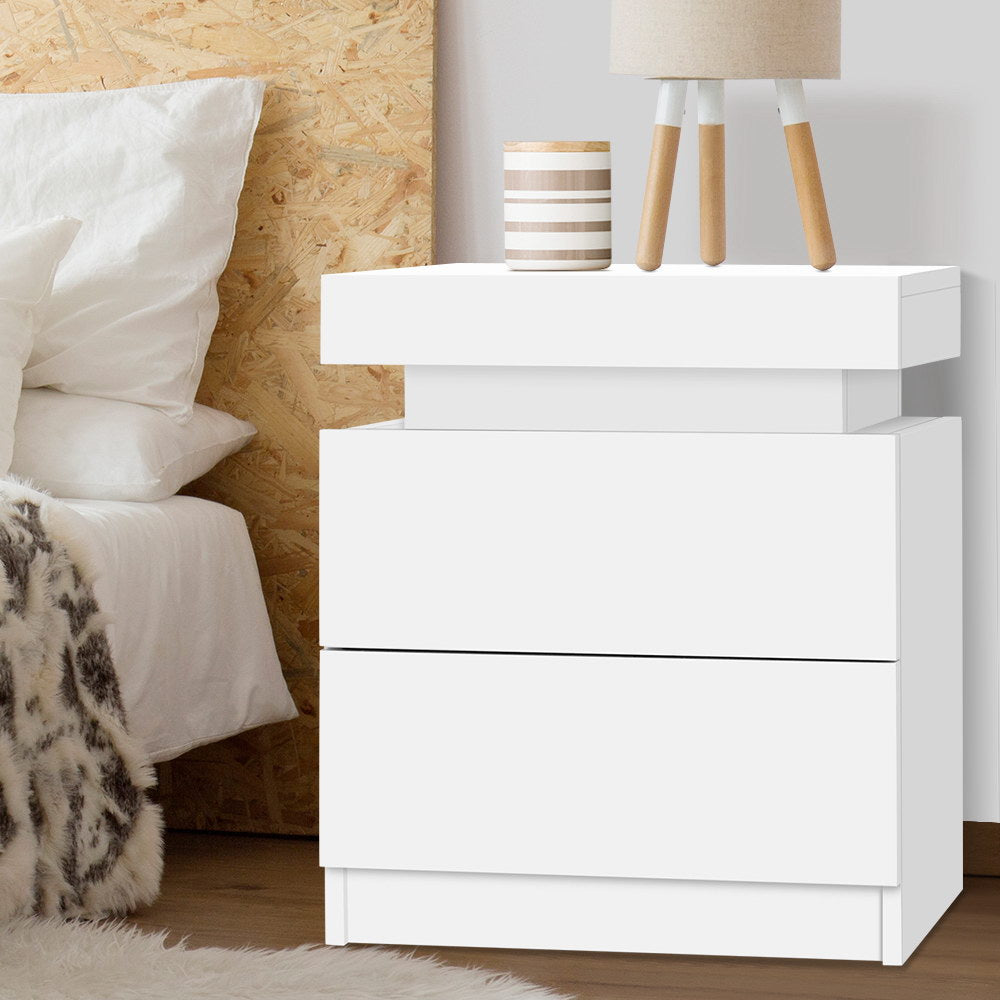 Artiss Bedside Table 2 Drawers Lift-up Storage - COLEY White - Furniture > Bedroom > Bedside Tables