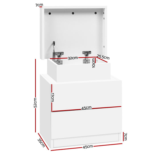 Artiss Bedside Table 2 Drawers Lift up Storage COLEY White Furniture > Bedroom > Bedside Tables