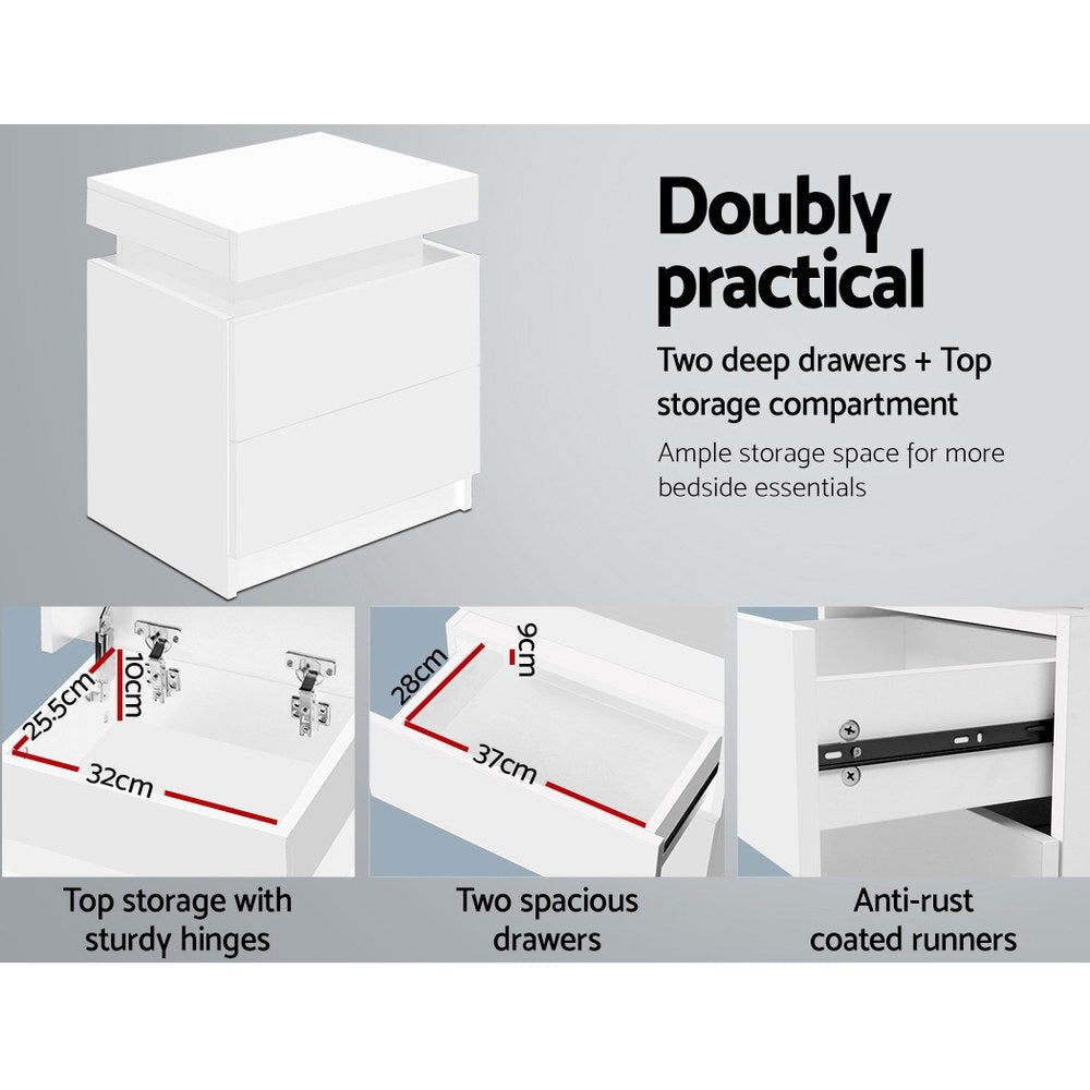 Artiss Bedside Table 2 Drawers Lift-up Storage - COLEY White - Furniture > Bedroom > Bedside Tables