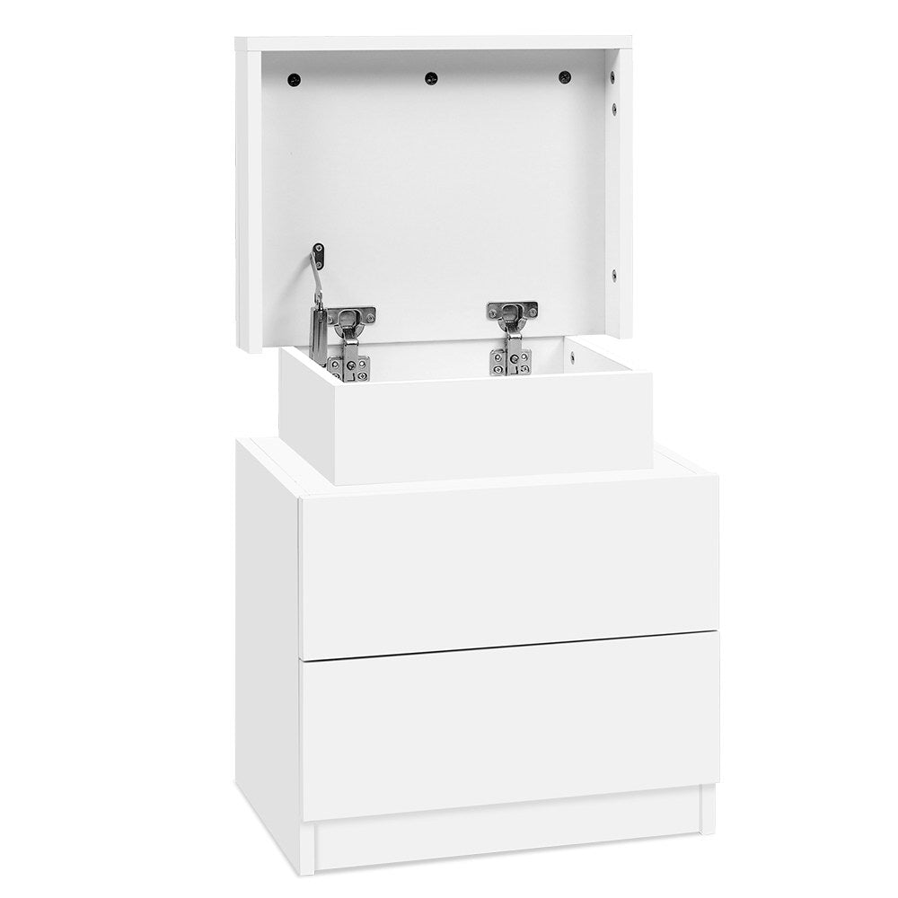 Artiss Bedside Table 2 Drawers Lift-up Storage - COLEY White - Furniture > Bedroom > Bedside Tables