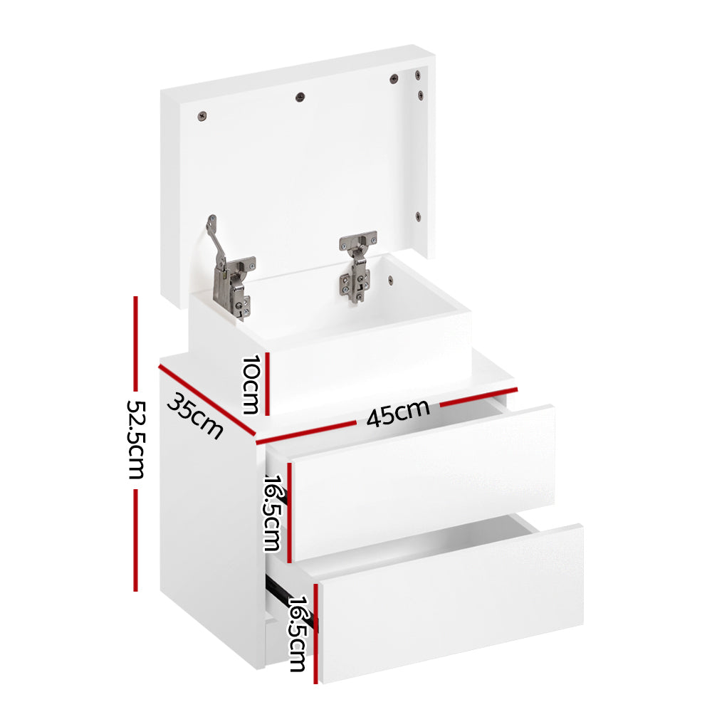 Artiss Bedside Table LED 2 Drawers Lift-up Storage - COLEY White - Furniture > Bedroom > Bedside Tables
