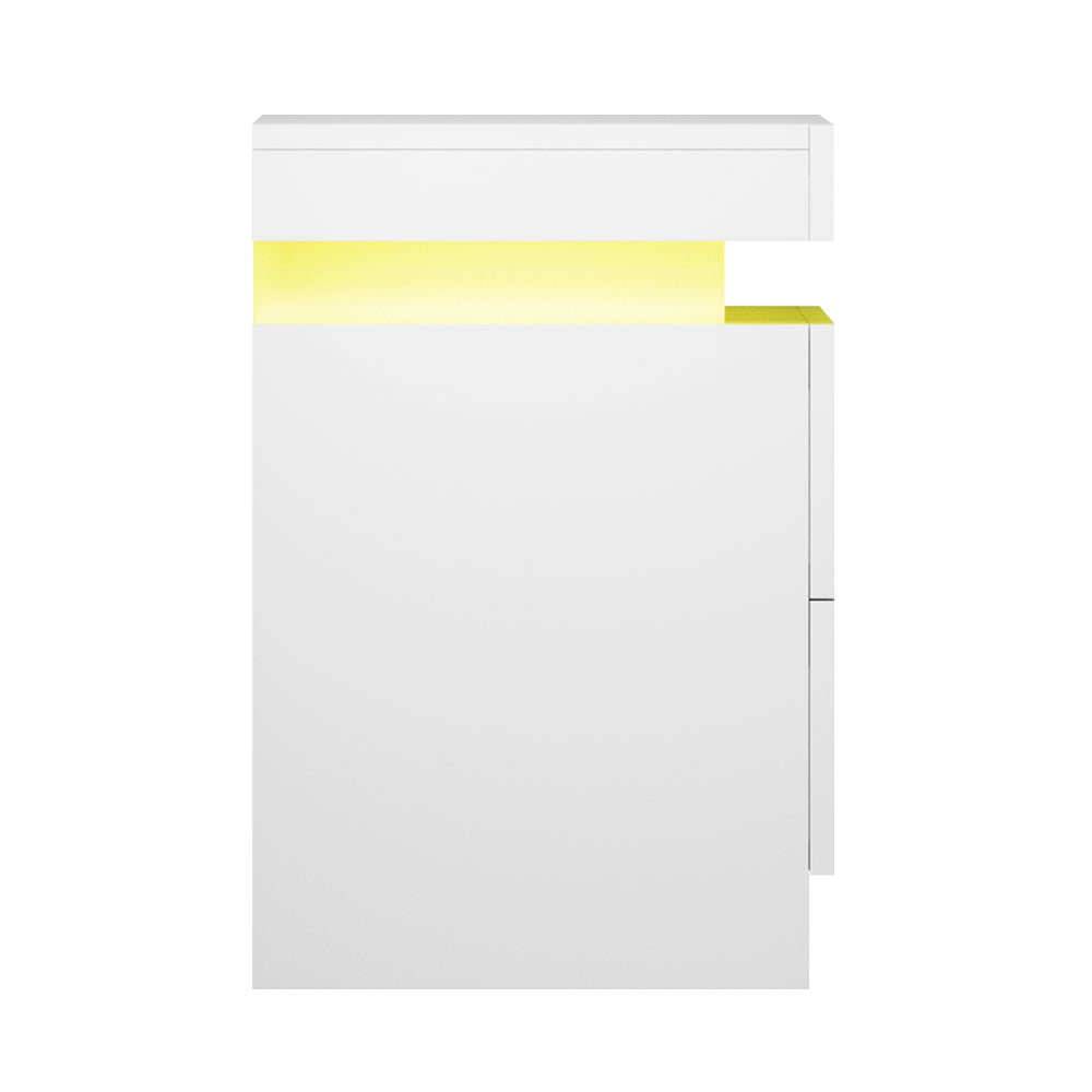 Artiss Bedside Table LED 2 Drawers Lift-up Storage - COLEY White - Furniture > Bedroom > Bedside Tables