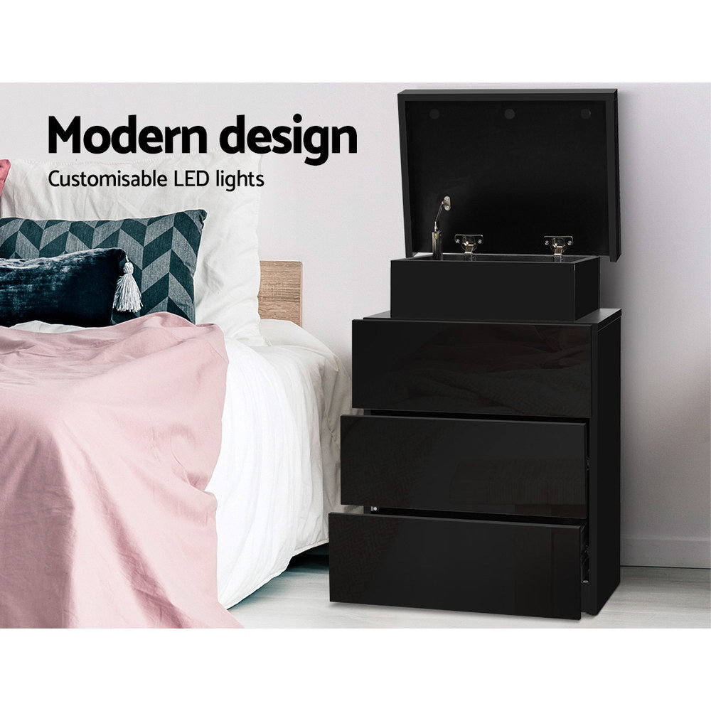 Artiss Bedside Table LED 3 Drawers - COLEY Black - Furniture > Bedroom > Bedside Tables