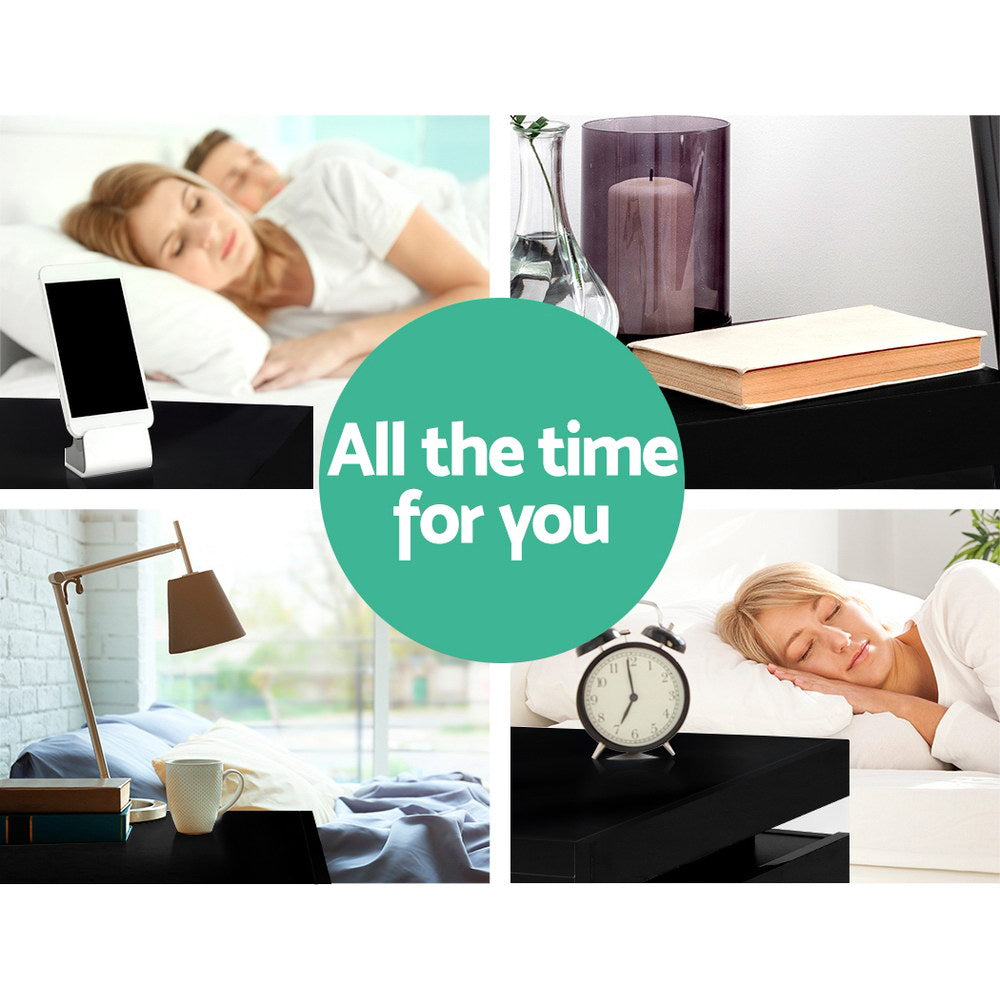 Artiss Bedside Table LED 3 Drawers - COLEY Black - Furniture > Bedroom > Bedside Tables