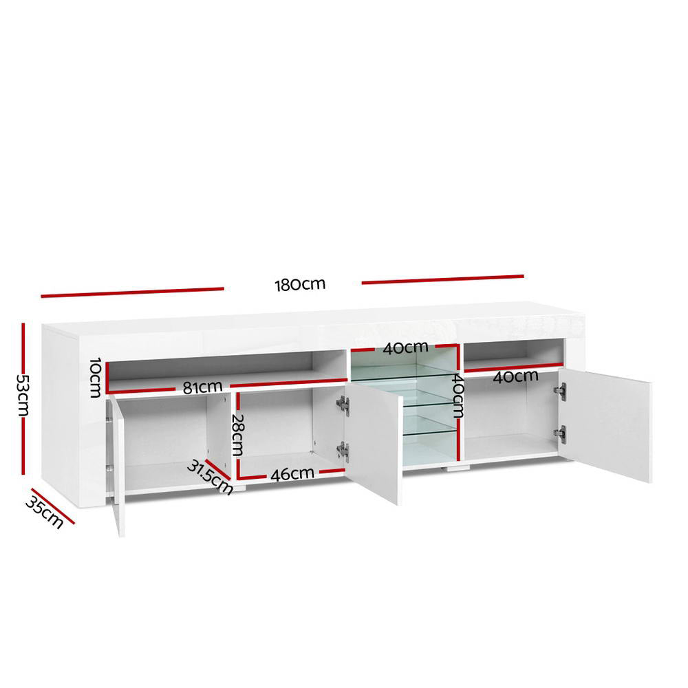 Artiss Entertainment Unit TV Cabinet LED 180cm White Bobi - Furniture > Living Room > TV Units