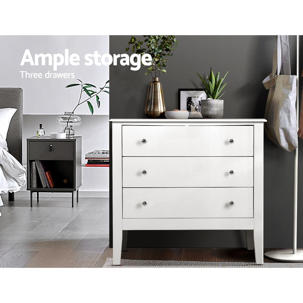 Artiss 3 Chest of Drawers - BRITTANY White - Furniture > Bedroom > Dressers