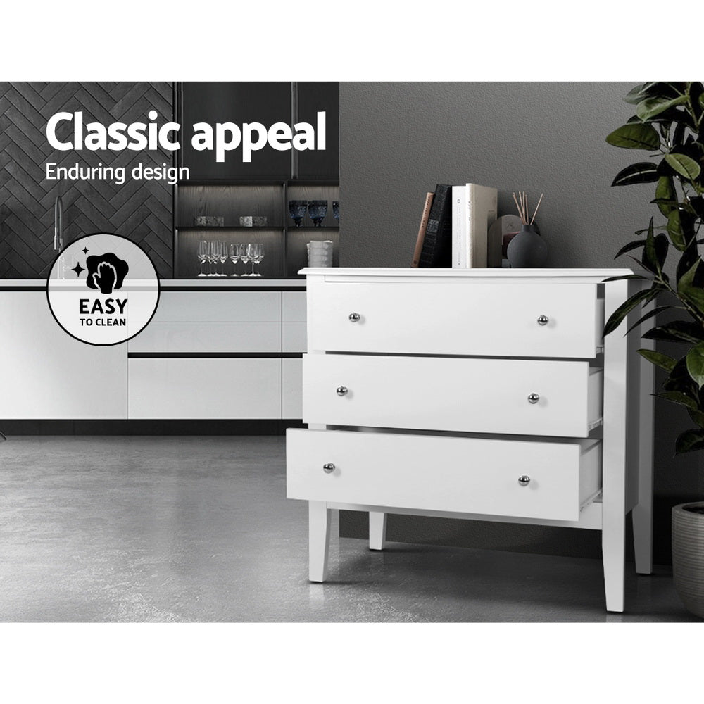 Artiss 3 Chest of Drawers - BRITTANY White - Furniture > Bedroom > Dressers