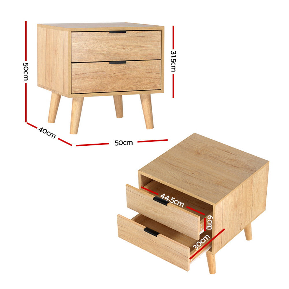 Artiss Bedside Table 2 Drawers - Pine - Furniture > Bedroom > Bedside Tables