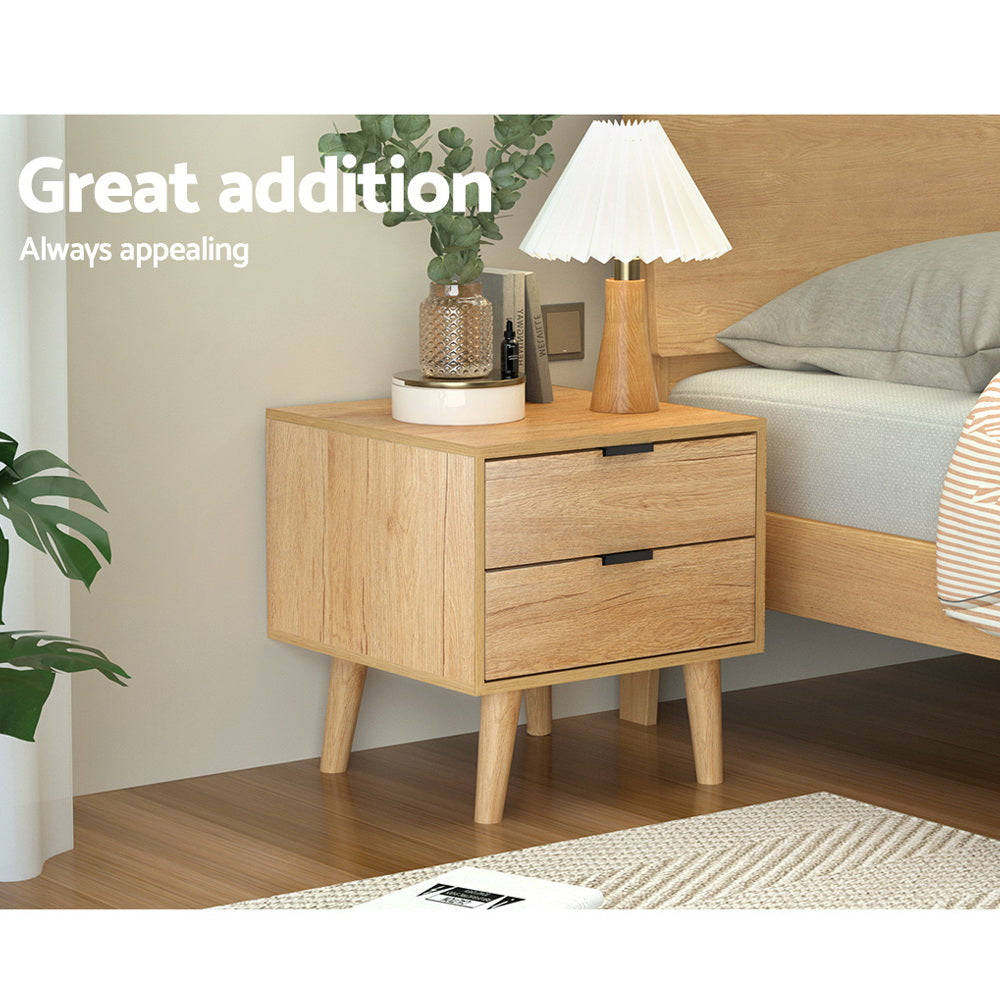 Artiss Bedside Table 2 Drawers - Pine - Furniture > Bedroom > Bedside Tables