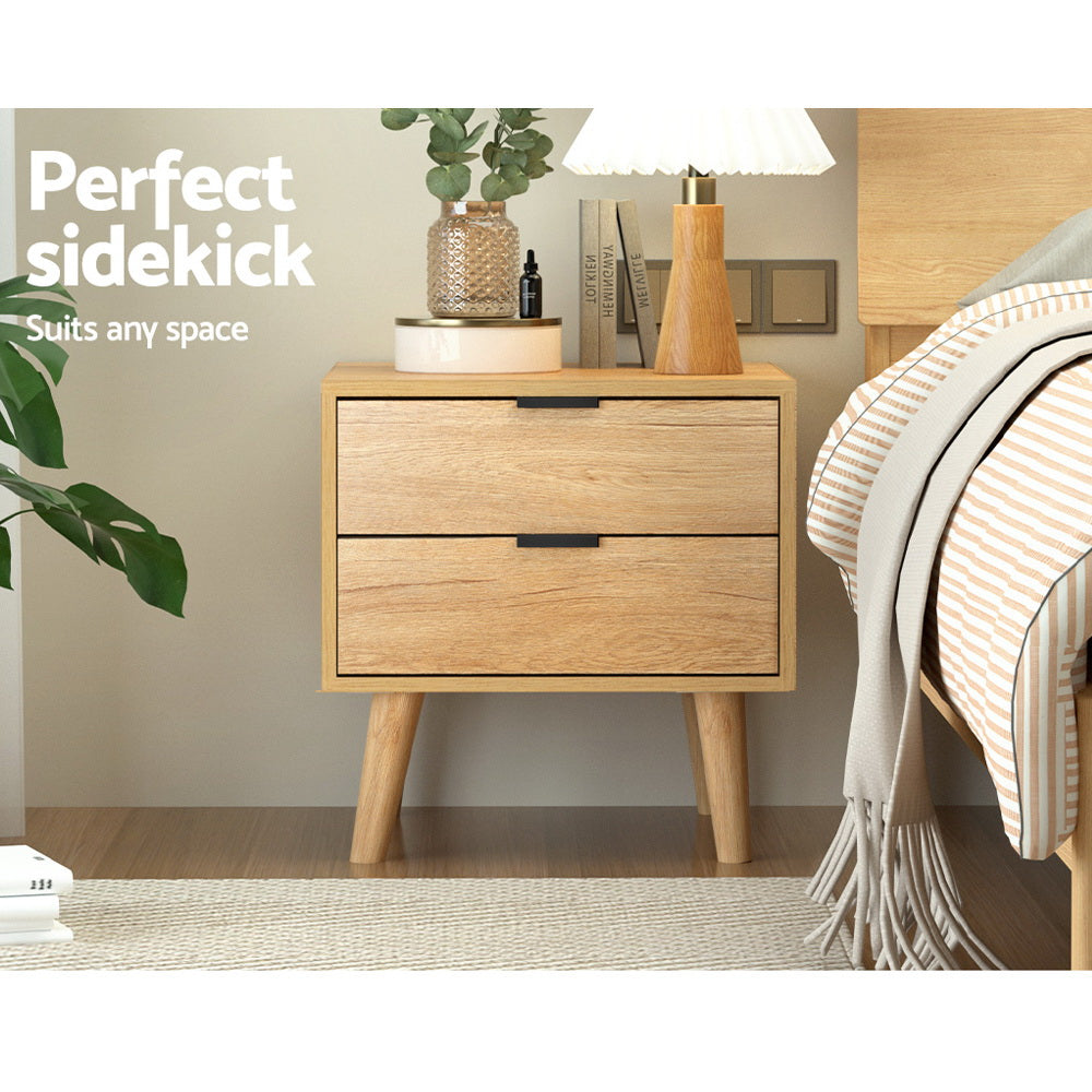 Artiss Bedside Table 2 Drawers - Pine - Furniture > Bedroom > Bedside Tables