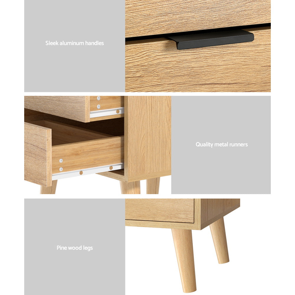 Artiss Bedside Table 2 Drawers - Pine - Furniture > Bedroom > Bedside Tables