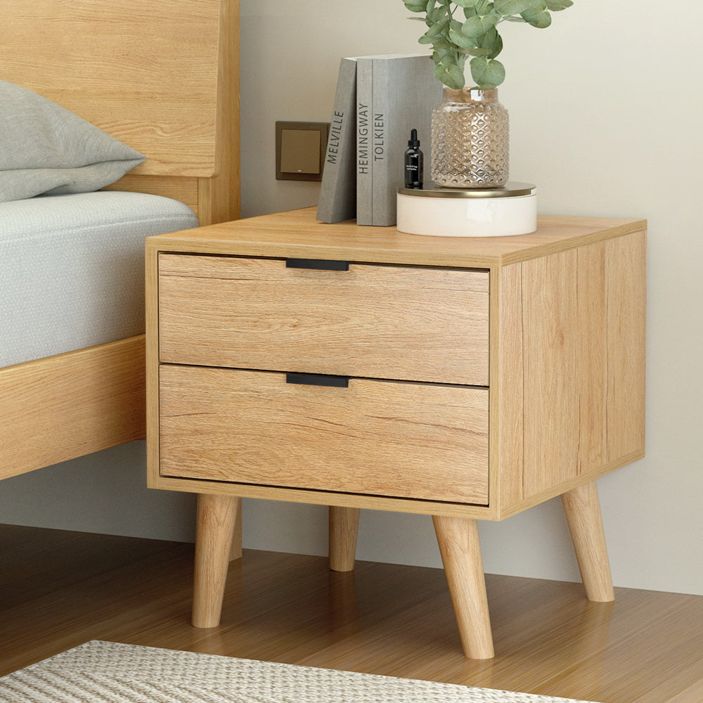 Artiss Bedside Table 2 Drawers - Pine - Furniture > Bedroom > Bedside Tables
