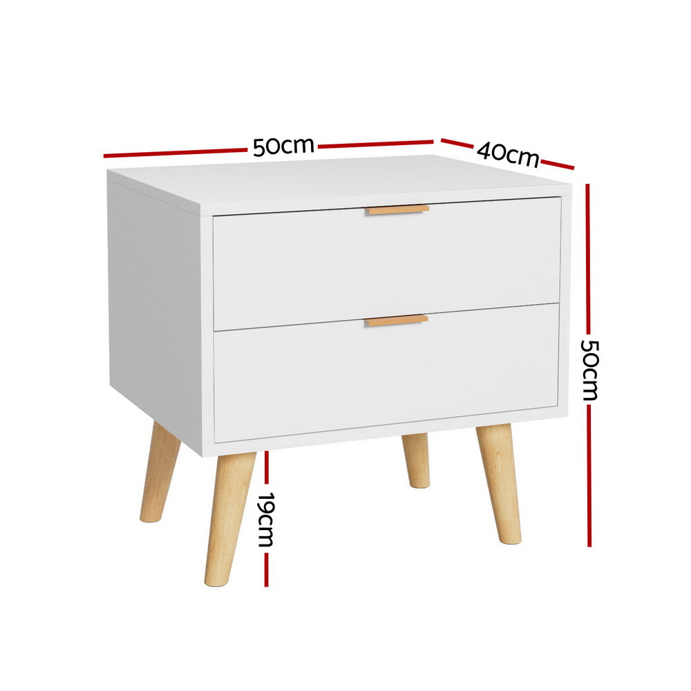 Artiss Bedside Table 2 Drawers - White - Furniture > Bedroom > Bedside Tables