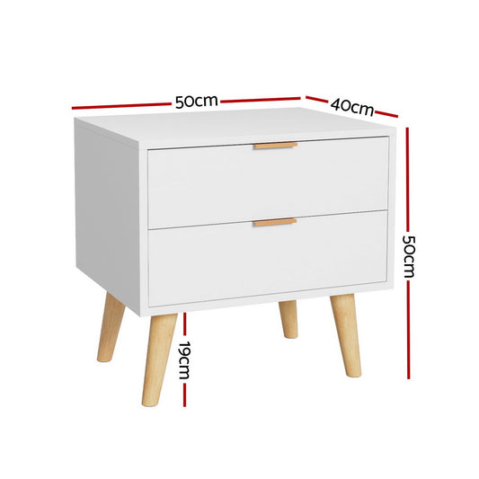 Artiss Bedside Table 2 Drawers White Furniture > Bedroom > Bedside Tables