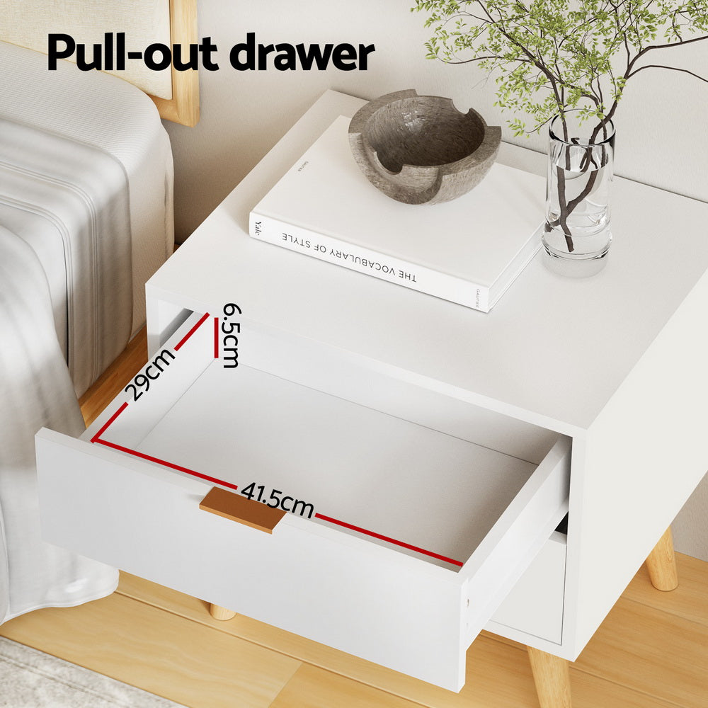 Artiss Bedside Table 2 Drawers - White - Furniture > Bedroom > Bedside Tables