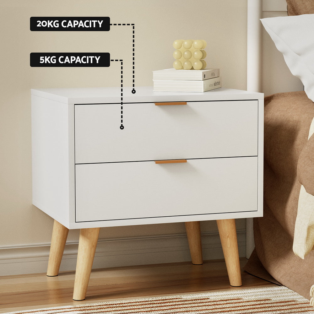 Artiss Bedside Table 2 Drawers - White - Furniture > Bedroom > Bedside Tables