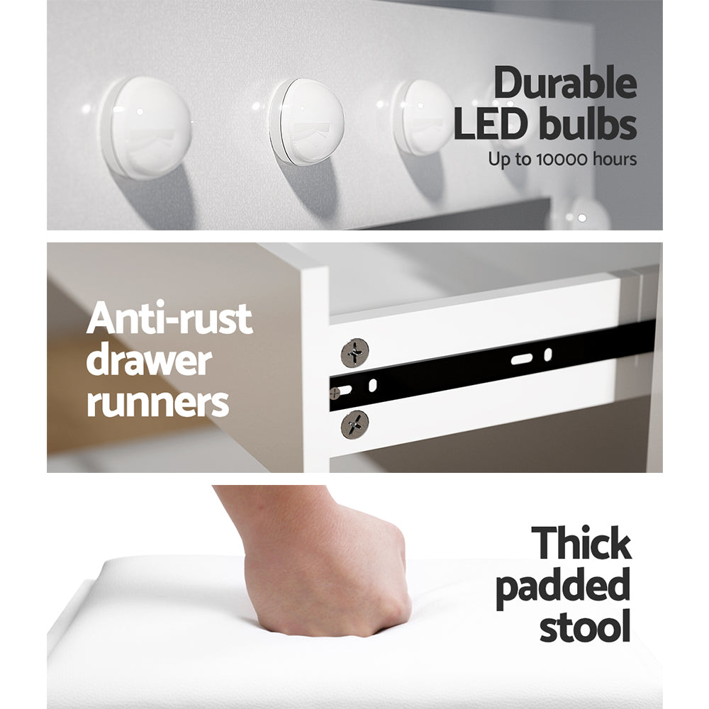 Artiss Dressing Table Set Stool 12 Led Bulbs White Furniture > Bedroom > Dressing Vanity & Dressing Tables