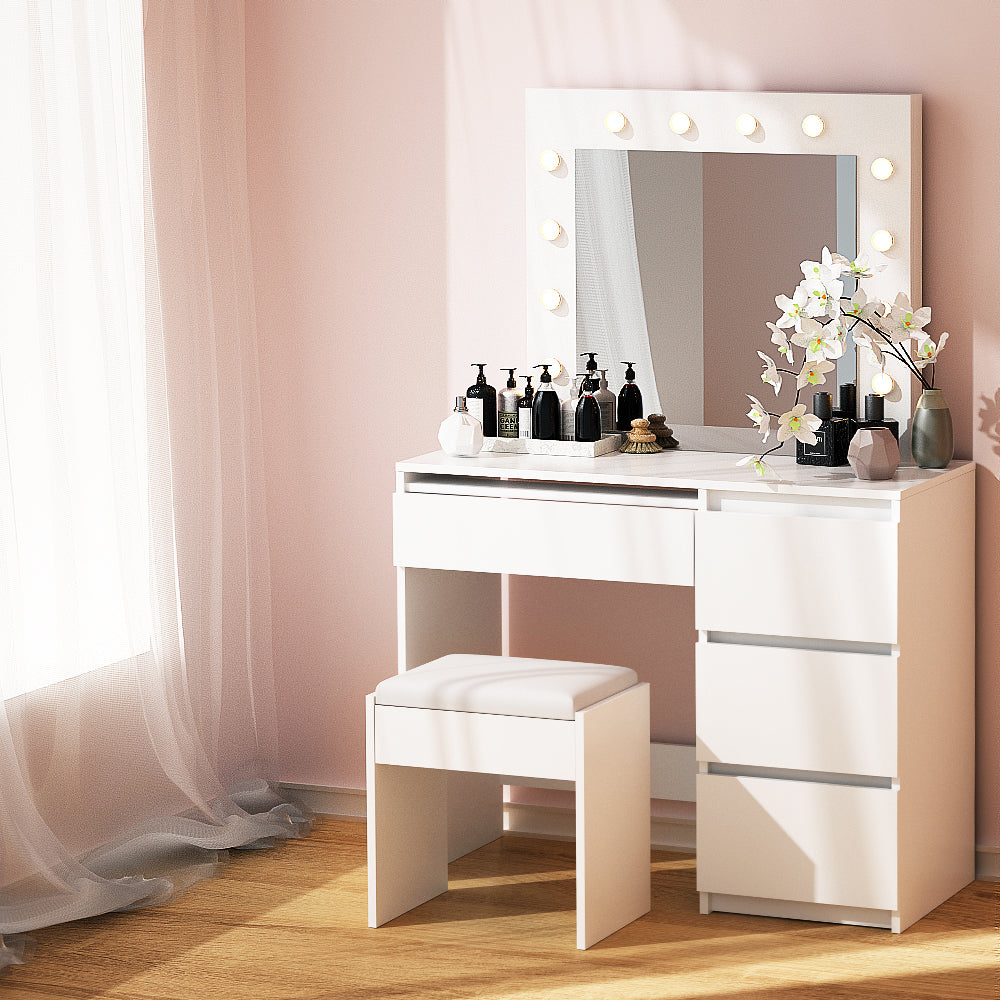 Artiss Dressing Table Set Stool 12 Led Bulbs White Furniture > Bedroom > Dressing Vanity & Dressing Tables