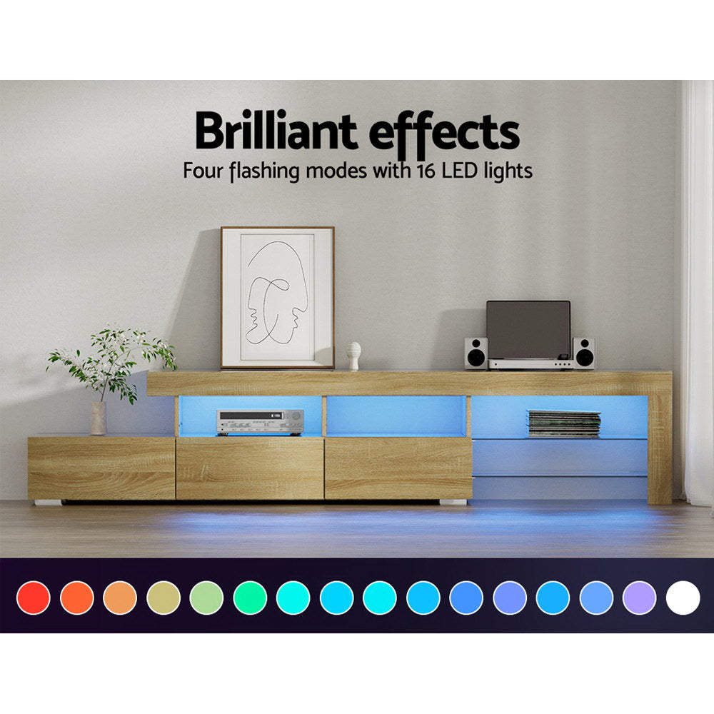 Artiss Entertainment Unit TV Cabinet LED 215cm Pine Caya - Furniture > Living Room > TV Units