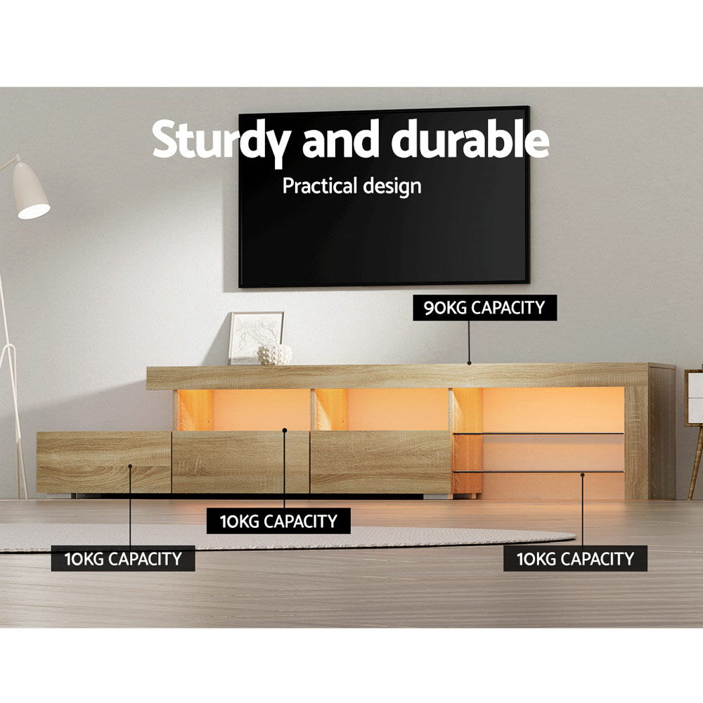 Artiss Entertainment Unit TV Cabinet LED 215cm Pine Caya - Furniture > Living Room > TV Units