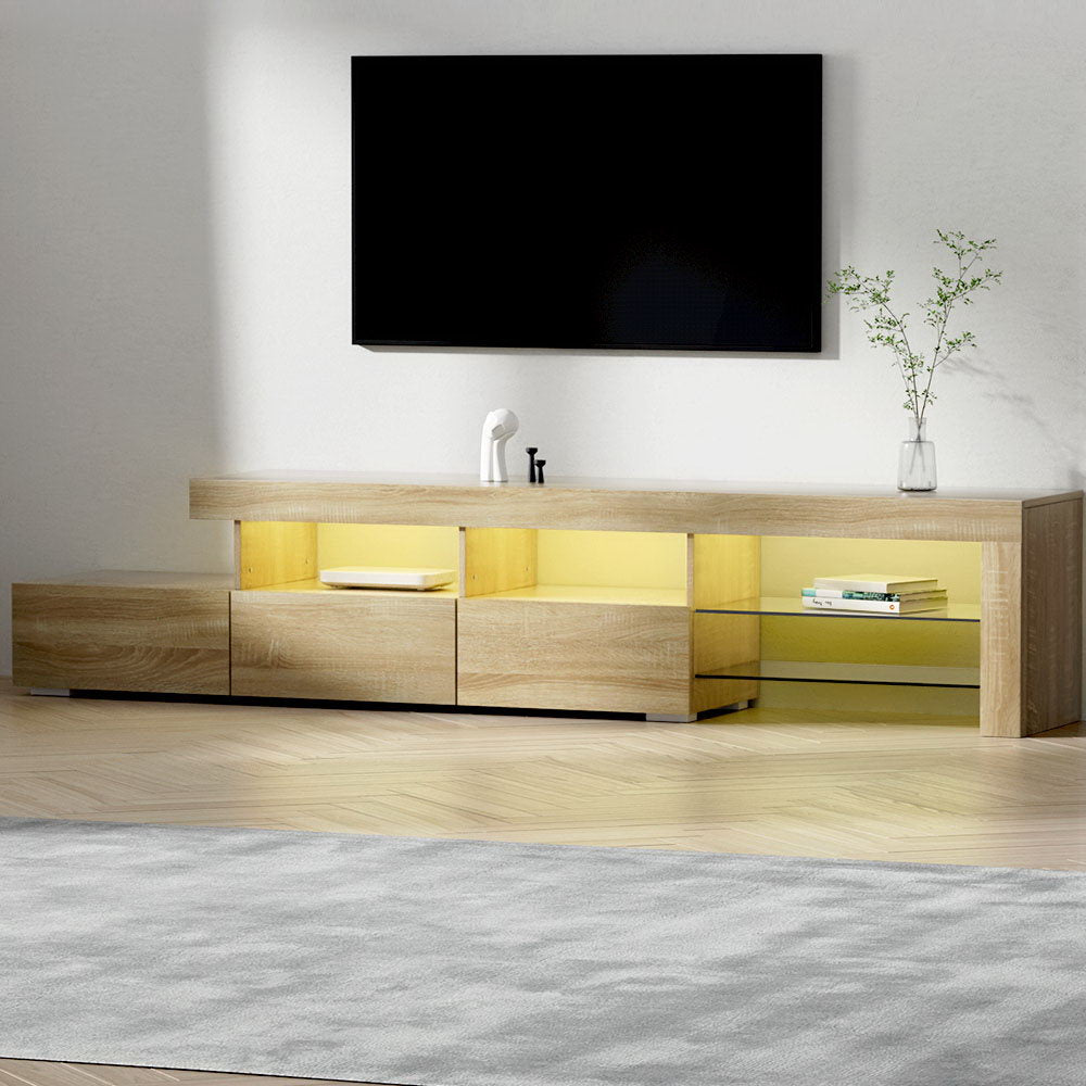 Artiss Entertainment Unit TV Cabinet LED 215cm Pine Caya - Furniture > Living Room > TV Units