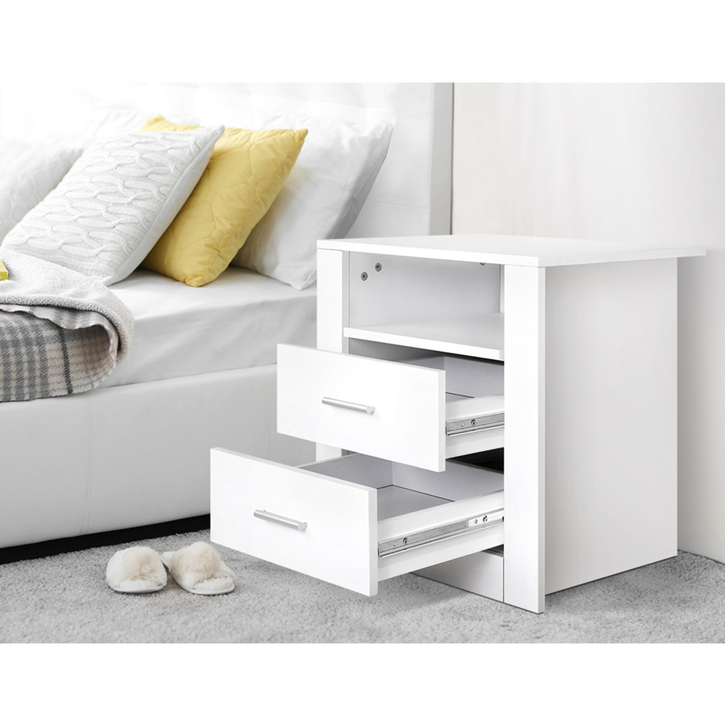Artiss 2 X Bedside Table 2 Drawers with Shelf - TARA White - Furniture > Bedroom > Bedside Tables