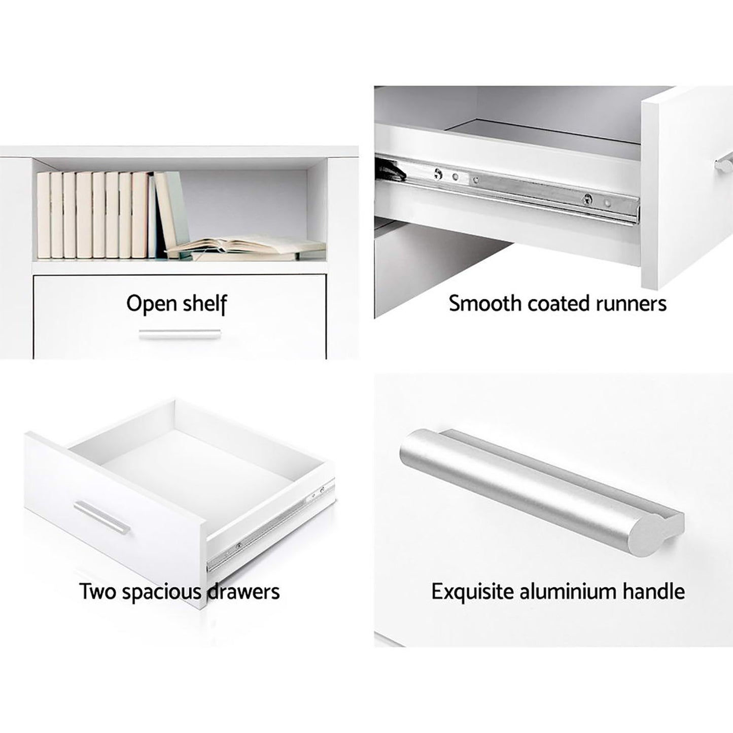Artiss 2 X Bedside Table 2 Drawers with Shelf - TARA White - Furniture > Bedroom > Bedside Tables