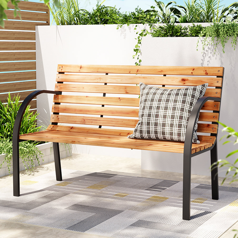 Gardeon Outdoor Garden Bench Seat 120cm Wooden Steel 2 Seater Patio Furniture Natural - Furniture > Outdoor > Outdoor