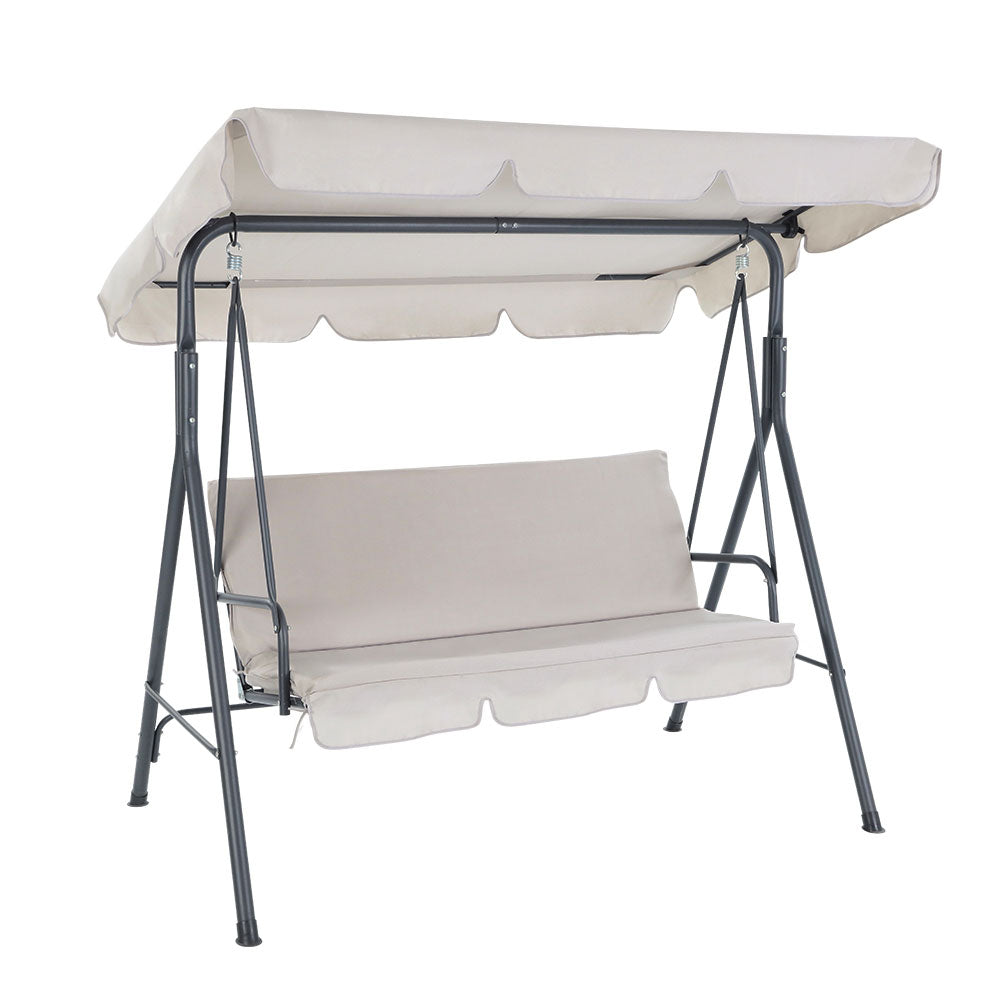 Gardeon Outdoor Swing Chair Garden Chair Bench Furniture Canopy 3 Seater Beige - Furniture > Outdoor > Outdoor Chairs