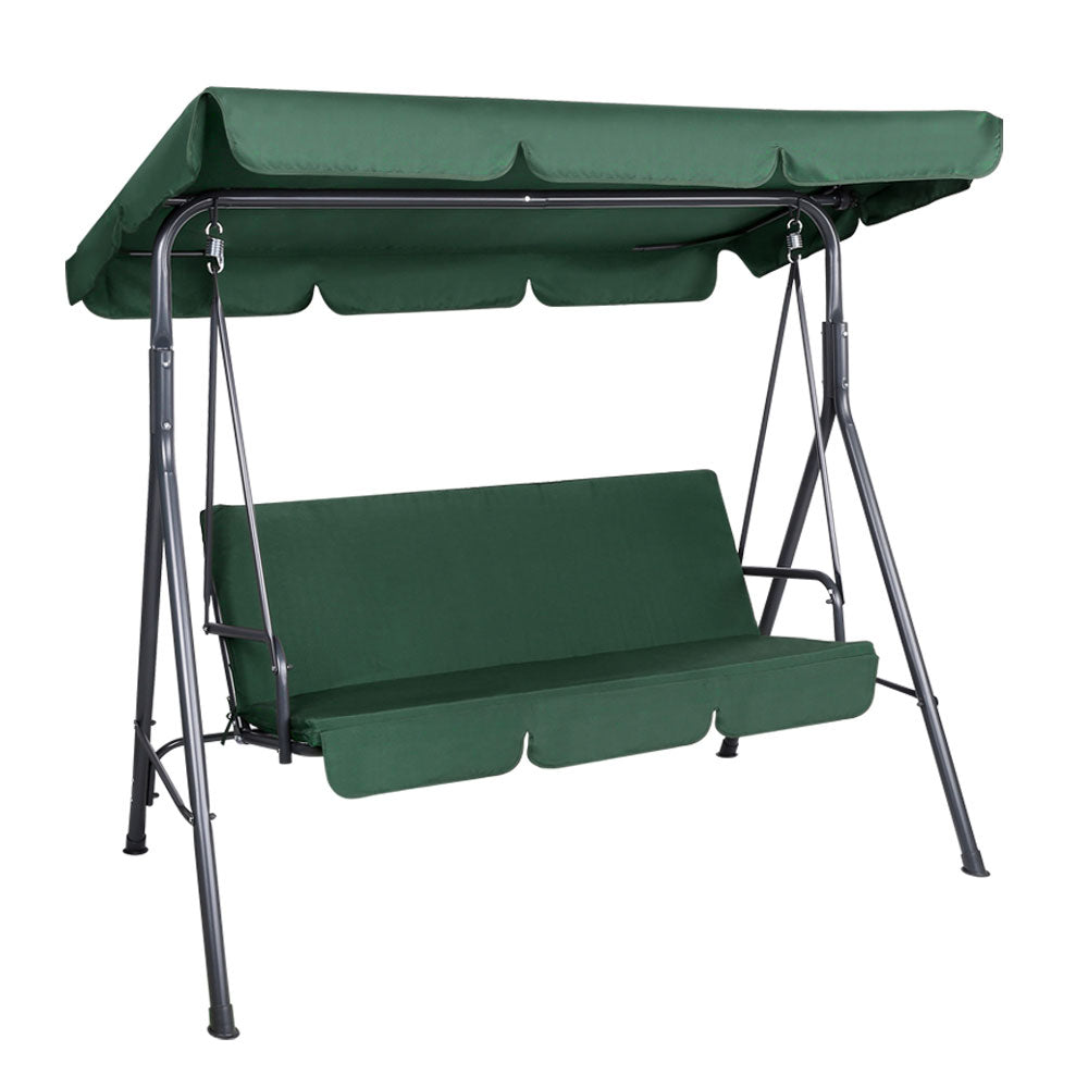 Gardeon Outdoor Swing Chair Garden Chair Bench Furniture Canopy 3 Seater Green - Furniture > Outdoor > Outdoor Chairs