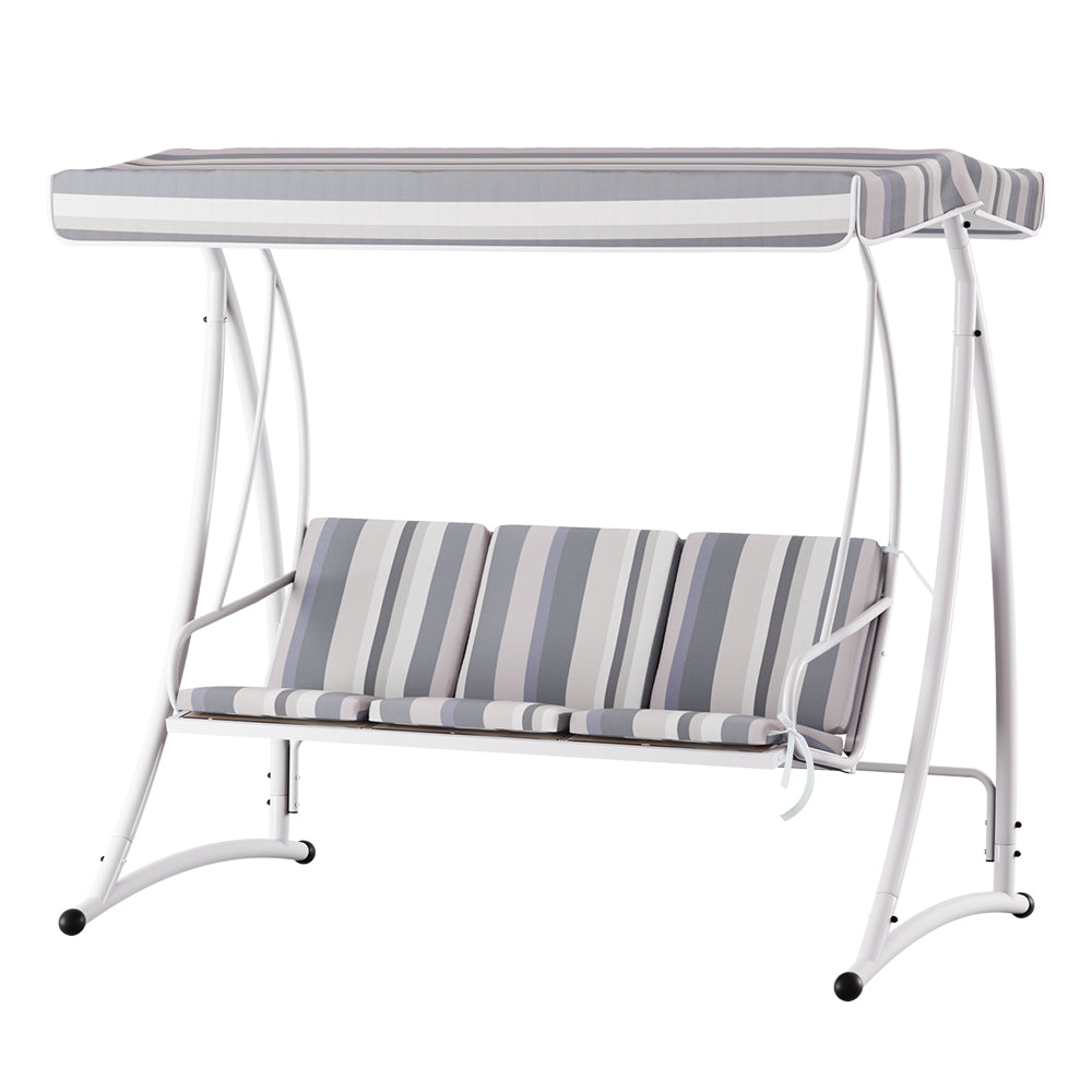 Gardeon Outdoor Swing Chair Garden Bench Furniture Canopy 3 Seater White Grey - Furniture > Outdoor > Outdoor Chairs