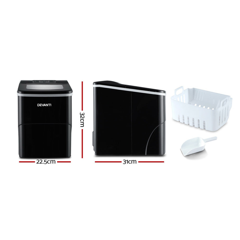 DEVANTi Portable Ice Cube Maker Machine 2L Home Bar Benchtop Easy Quick Black Appliances > Kitchen Appliances > Ice