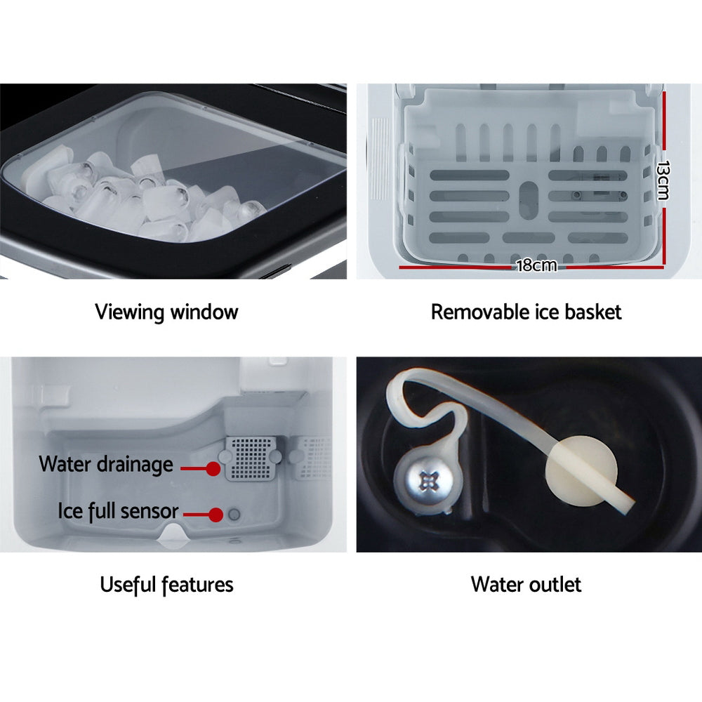 DEVANTi Portable Ice Cube Maker Machine 2L Home Bar Benchtop Easy Quick Black Appliances > Kitchen Appliances > Ice
