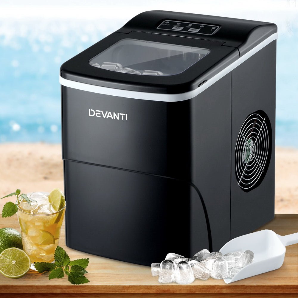 DEVANTi Portable Ice Cube Maker Machine 2L Home Bar Benchtop Easy Quick Black Appliances > Kitchen Appliances > Ice