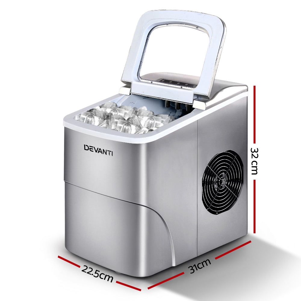 Devanti Portable Ice Cube Maker Silver Appliances > Kitchen Appliances > Ice Makers