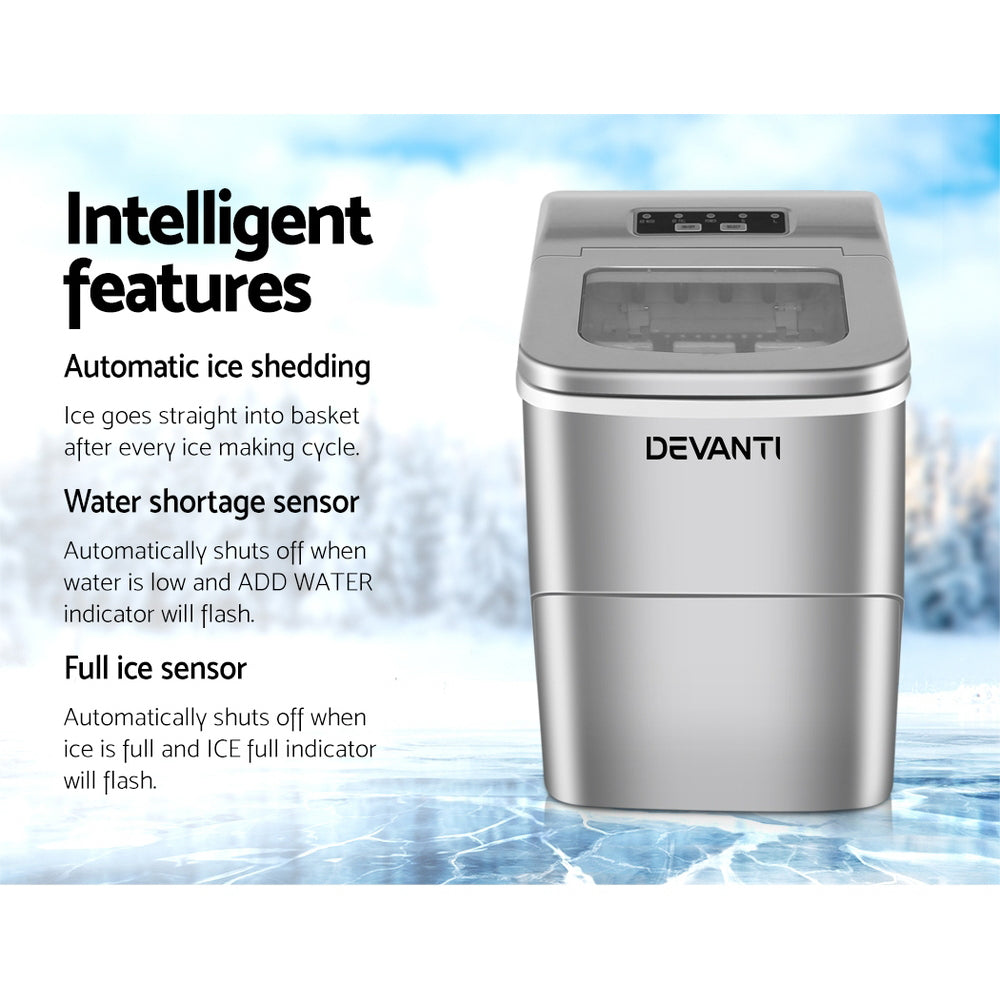 Devanti Portable Ice Cube Maker Silver Appliances > Kitchen Appliances > Ice Makers