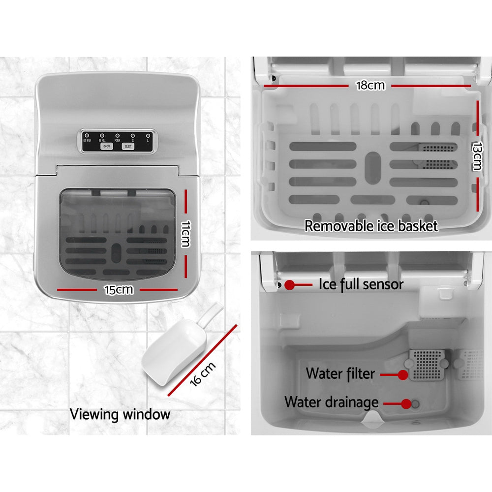 Devanti Portable Ice Cube Maker Silver Appliances > Kitchen Appliances > Ice Makers