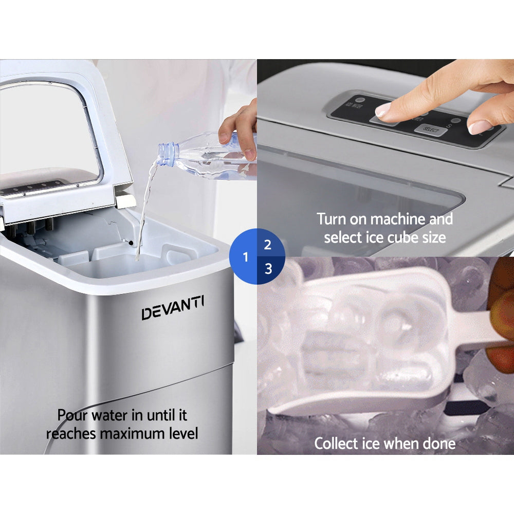 Devanti Portable Ice Cube Maker Silver Appliances > Kitchen Appliances > Ice Makers