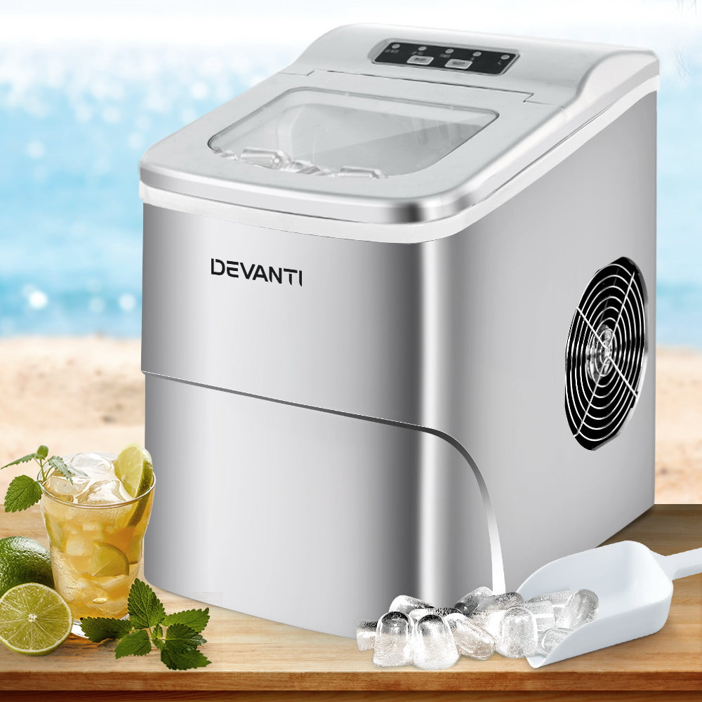 Devanti Portable Ice Cube Maker Silver Appliances > Kitchen Appliances > Ice Makers