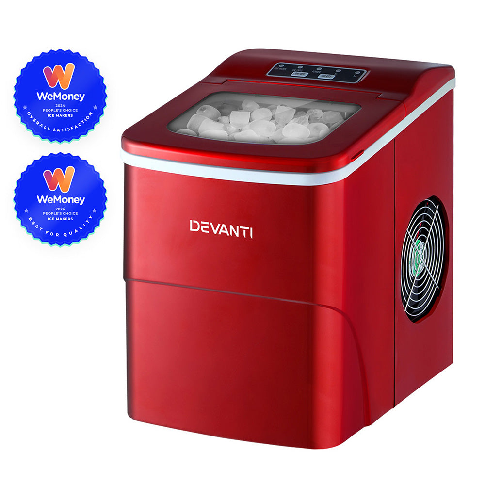 DEVANTi Portable Ice Cube Maker Machine 2L Home Bar Benchtop Easy Quick Red Appliances > Kitchen Appliances > Ice Makers