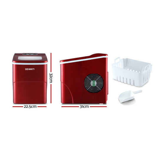 DEVANTi Portable Ice Cube Maker Machine 2L Home Bar Benchtop Easy Quick Red Appliances > Kitchen Appliances > Ice Makers