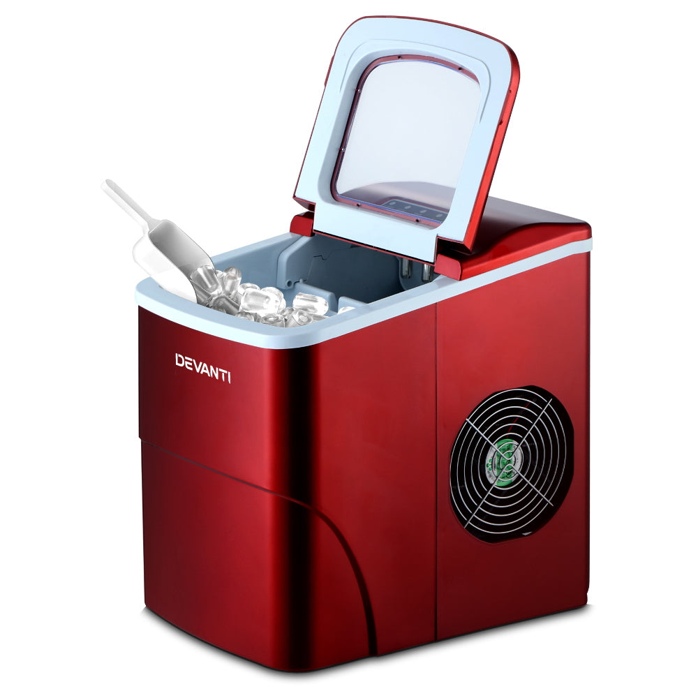 DEVANTi Portable Ice Cube Maker Machine 2L Home Bar Benchtop Easy Quick Red Appliances > Kitchen Appliances > Ice Makers