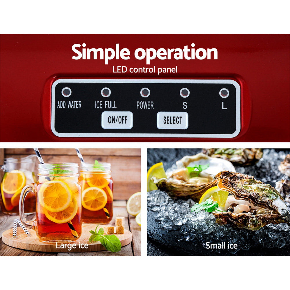 DEVANTi Portable Ice Cube Maker Machine 2L Home Bar Benchtop Easy Quick Red Appliances > Kitchen Appliances > Ice Makers