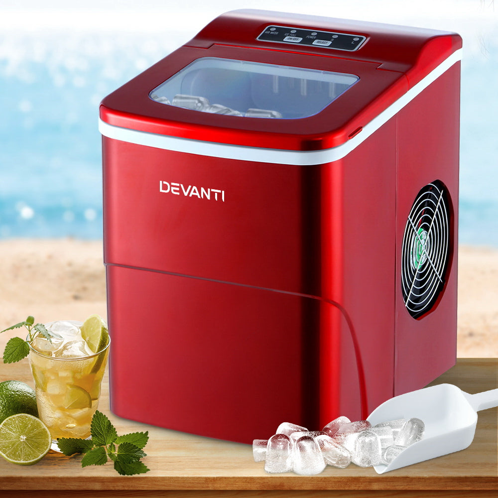 DEVANTi Portable Ice Cube Maker Machine 2L Home Bar Benchtop Easy Quick Red Appliances > Kitchen Appliances > Ice Makers