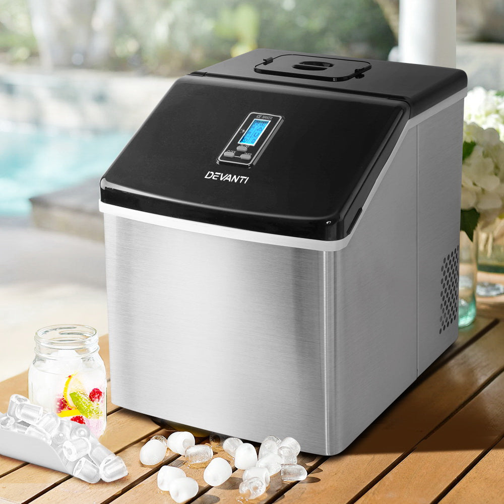 DEVANTi 3.2L Portable Ice Cube Maker Cold Commercial Machine Stainless Steel Appliances > Kitchen Appliances