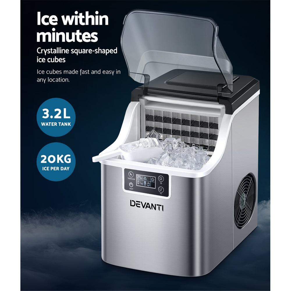 Devanti Ice Maker Machine Commercial Portable Ice Cube Tray Countertop 3.2L Appliances > Kitchen Appliances
