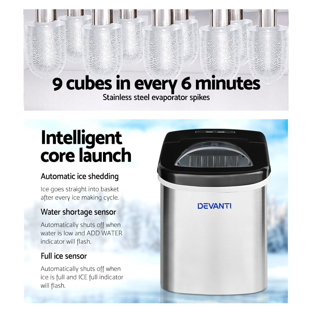 Devanti 2.4L Stainless Steel Portable Ice Cube Maker Appliances > Kitchen Appliances > Ice Makers