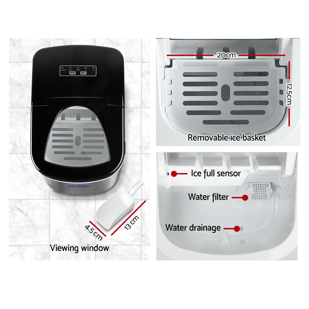 Devanti 2.4L Stainless Steel Portable Ice Cube Maker Appliances > Kitchen Appliances > Ice Makers