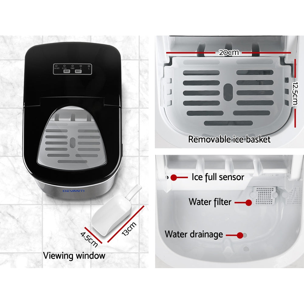 Devanti 2.4L Stainless Steel Portable Ice Cube Maker Appliances > Kitchen Appliances > Ice Makers