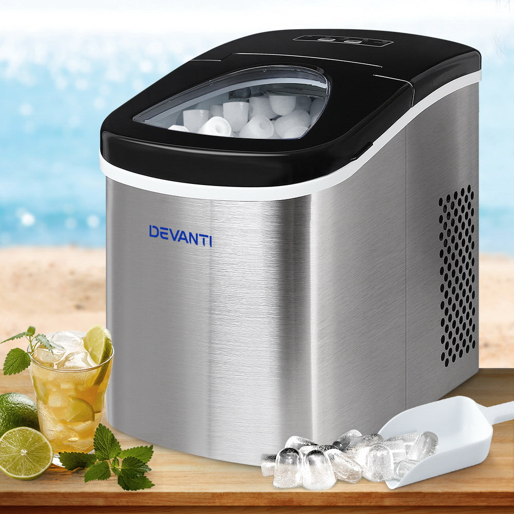 Devanti 2.4L Stainless Steel Portable Ice Cube Maker Appliances > Kitchen Appliances > Ice Makers